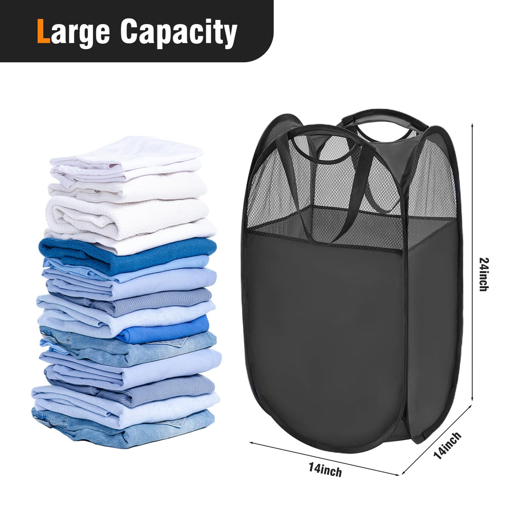 Techmilly Pop Up Foldable Laundry Basket, Mesh Laundry Hamper With Reinforced Handles For Dirty Clothes Storage In Dorm, Laundry
