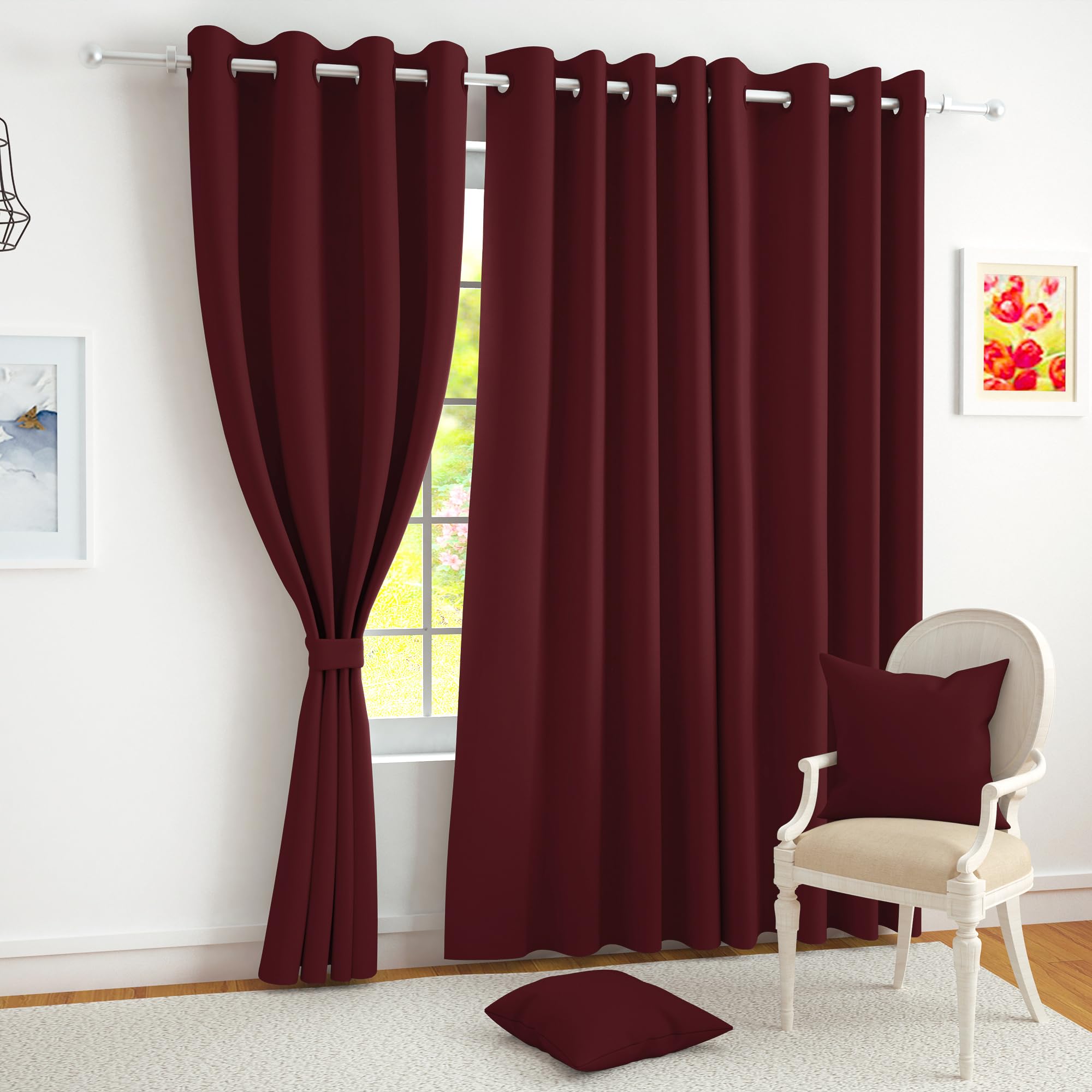 Story@Home 100% True Blackout Windows Curtains 5 Feet Set Of 4 | Plain Design | Room Darkening Curtain | Thermal Insulated Curta