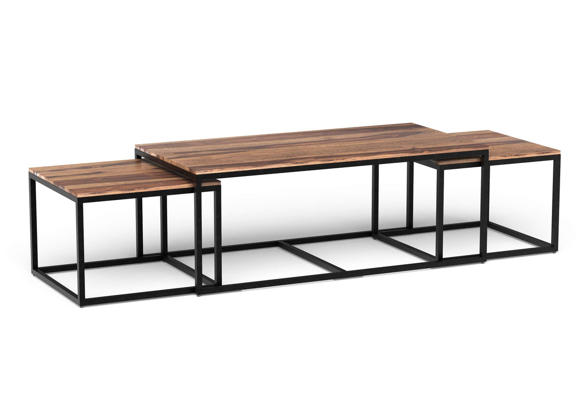 HomeRoots Set of 3 Natural Wood Nesting Coffee and End Tables