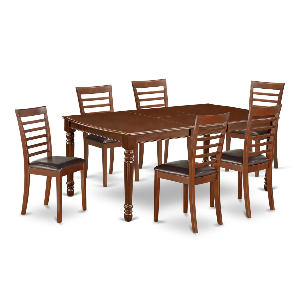 East West Furniture Doml7-Mah-Lc 7 Piece Dining Room Table Set Consist Of A Rectangle Wooden Table With Butterfly Leaf And 6 Faux Leather Kitchen Dining Chairs, 42X78 Inch, Mahogany