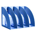 Sayeec File Holder Storage Folder 4 Compartment Standing Desktop Hollow Organizer Blue Files Shelf Frame Thicken Plastic Paper N