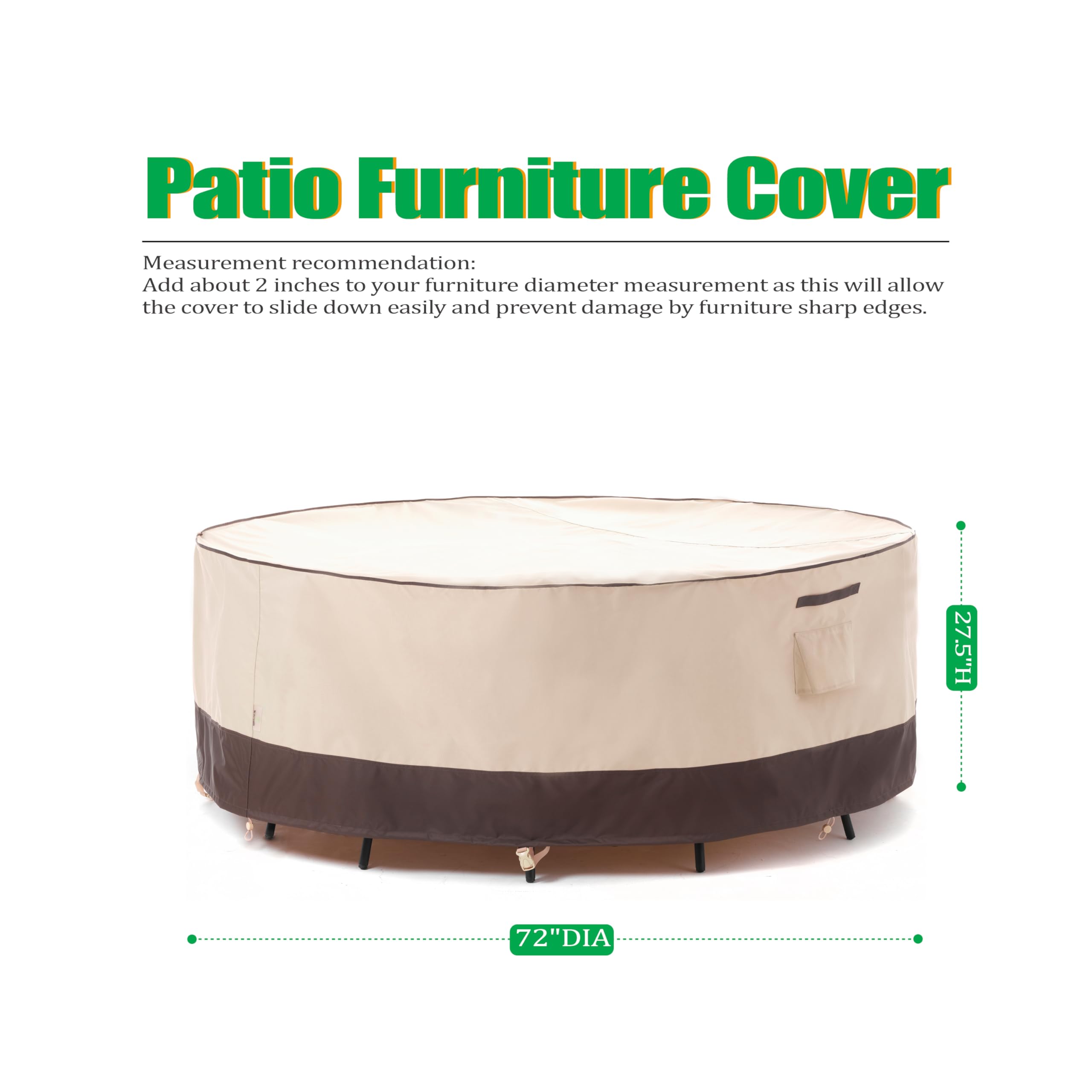 F&J Outdoors Patio Furniture Covers Waterproof Uv Resistant Rip-Stop Fabric Outdoor Table Cover Round Furniture Cover, 72'Dia