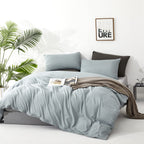 Clothknow Blue Comforter Set King 3Pcs Light Blue Bedding Comforter Sets Haze Blue King Comforter Soft Dusty Blue King Size Comf