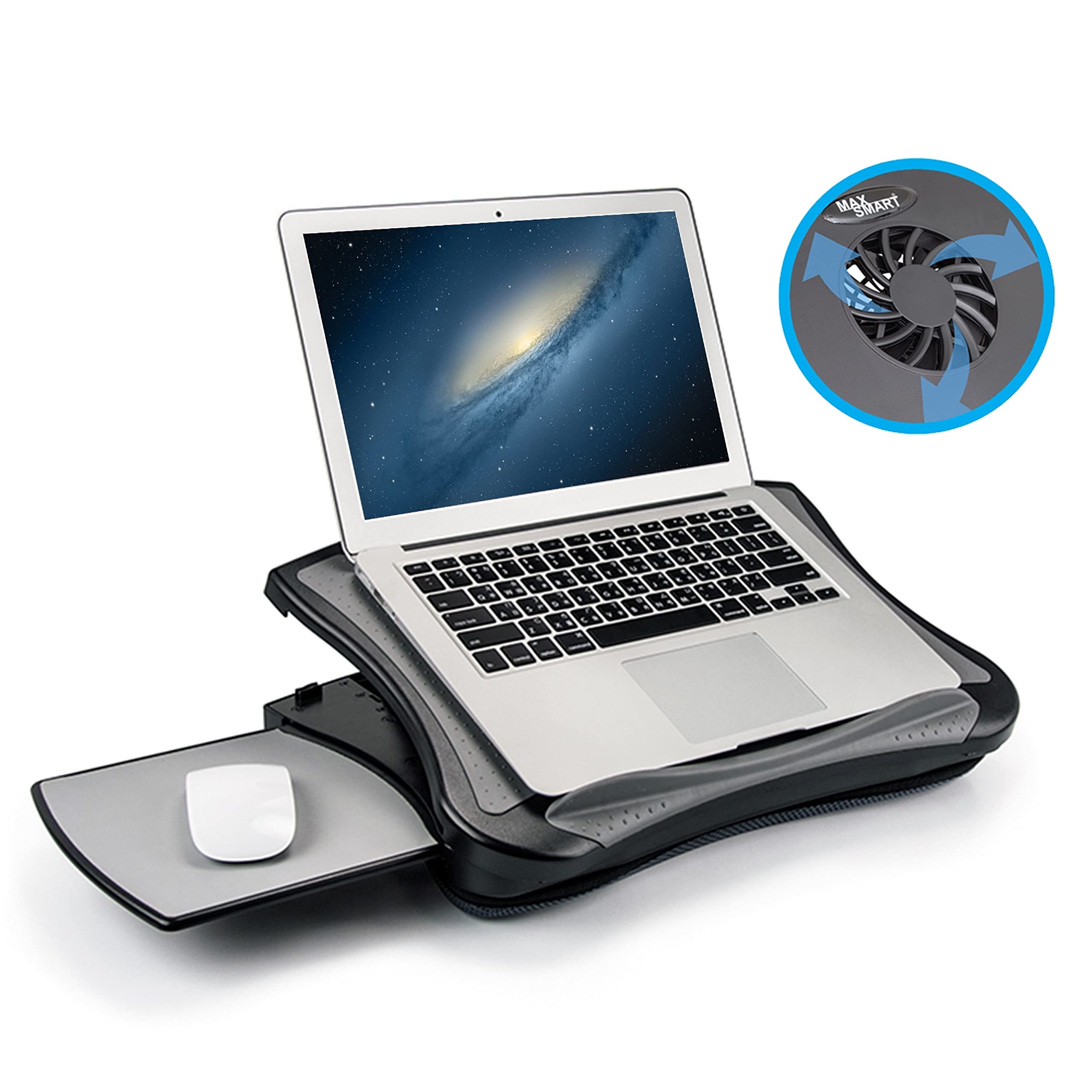 Max Smart Laptop Lap Pad Laptop Stand With Attached Mouse Pad, Cushion And Usb Cooling Fan, Non-Slip Heat Shield Tablet Computer