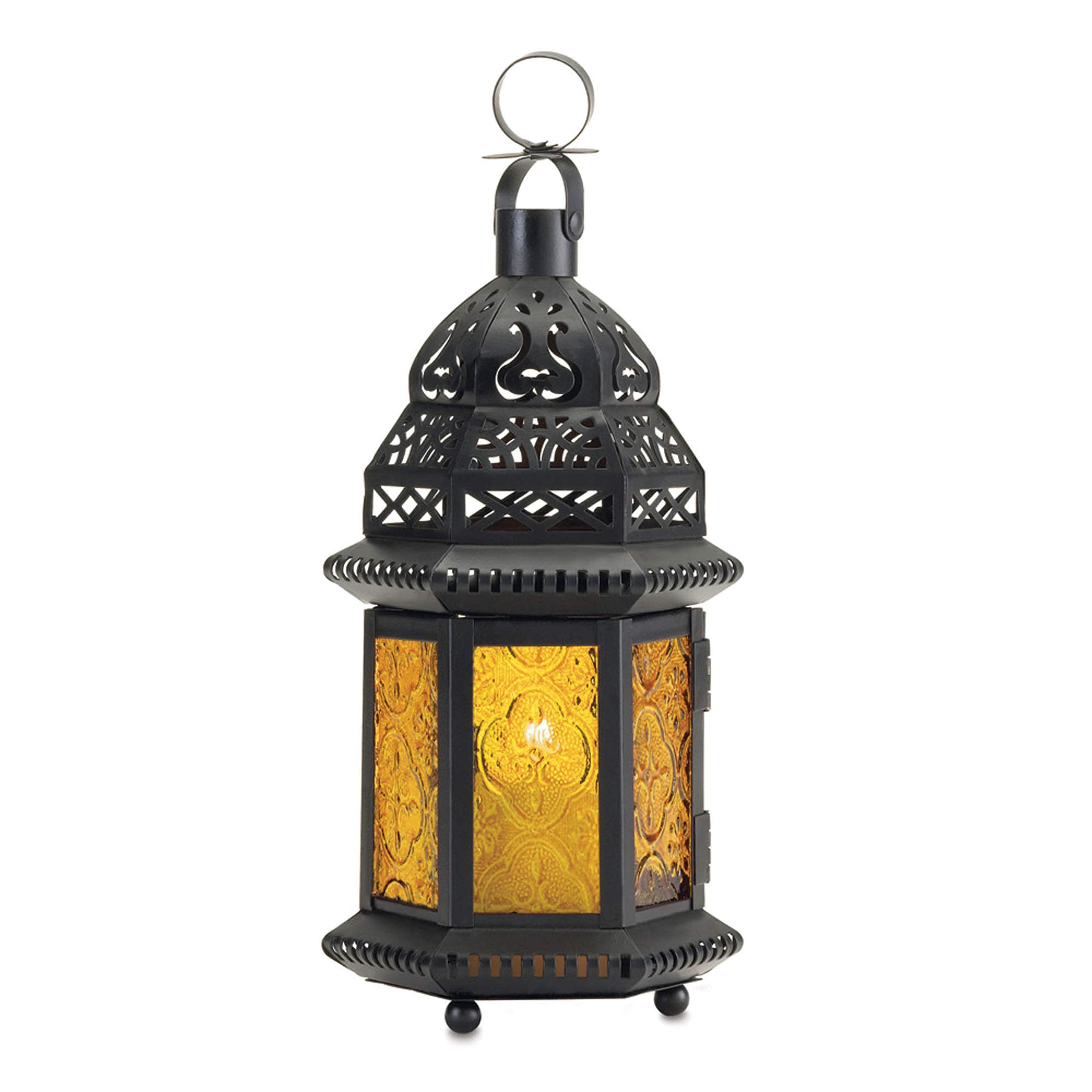 Accent Plus 37437 Yellow Glass Moroccan Lantern, 5 3/4 x 5 x 12 high, Multicolor