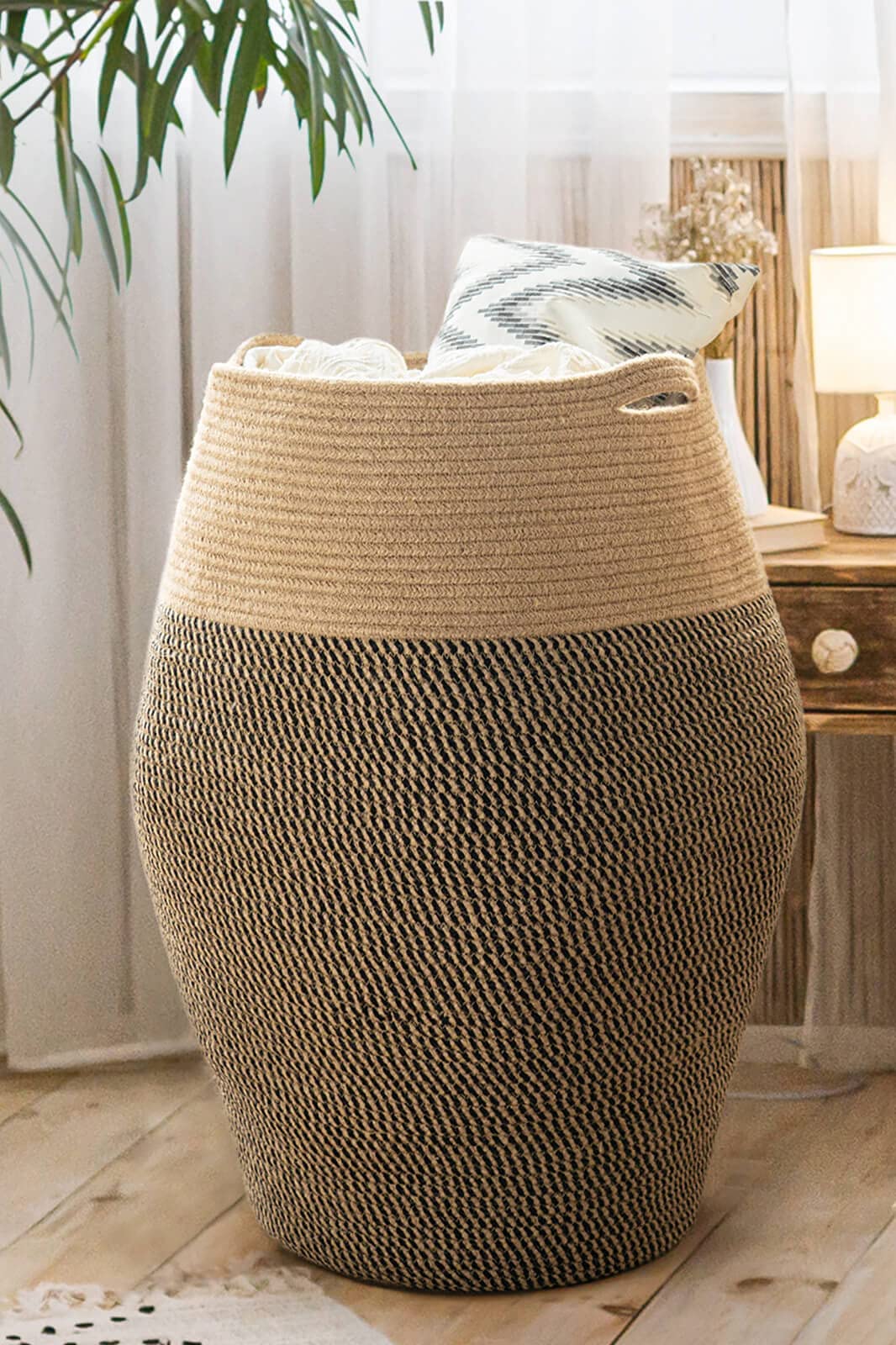 Goodpick Tall Laundry Hamper | Woven Jute Rope Dirty Clothes Hamper Modern Hamper Basket Large In Laundry Room, 25.6inch Height