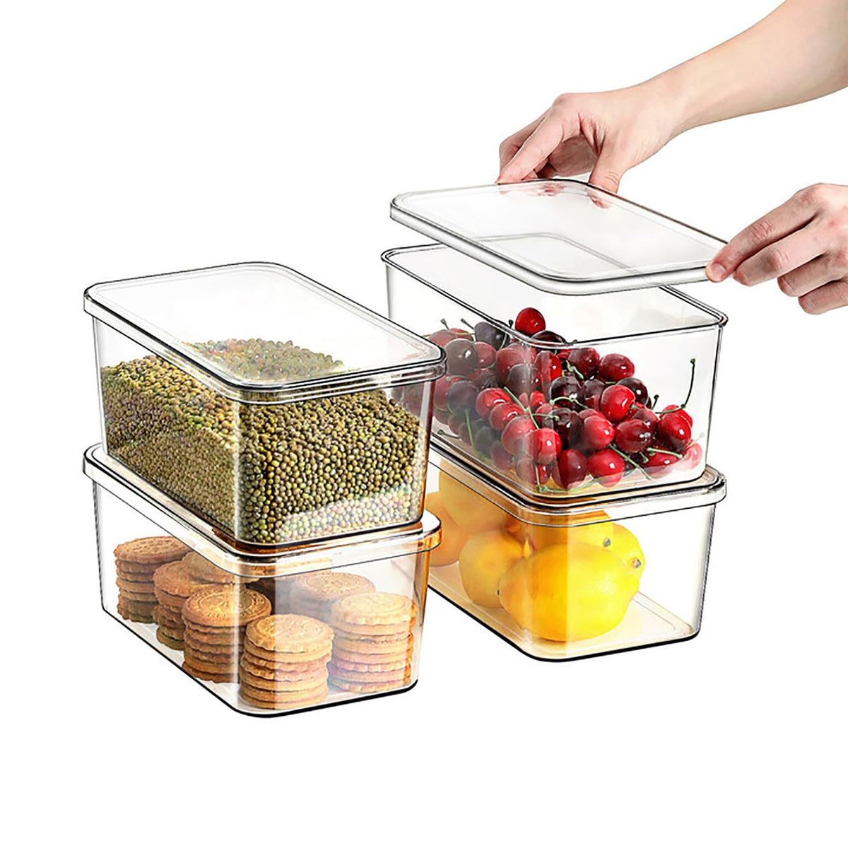 Sgoostood Clear Storage Bins With Lids,4 Packs Food Storage Organizer,Stackable Kitchen Cabinet,Bathroom Basket,Fridge Organizat
