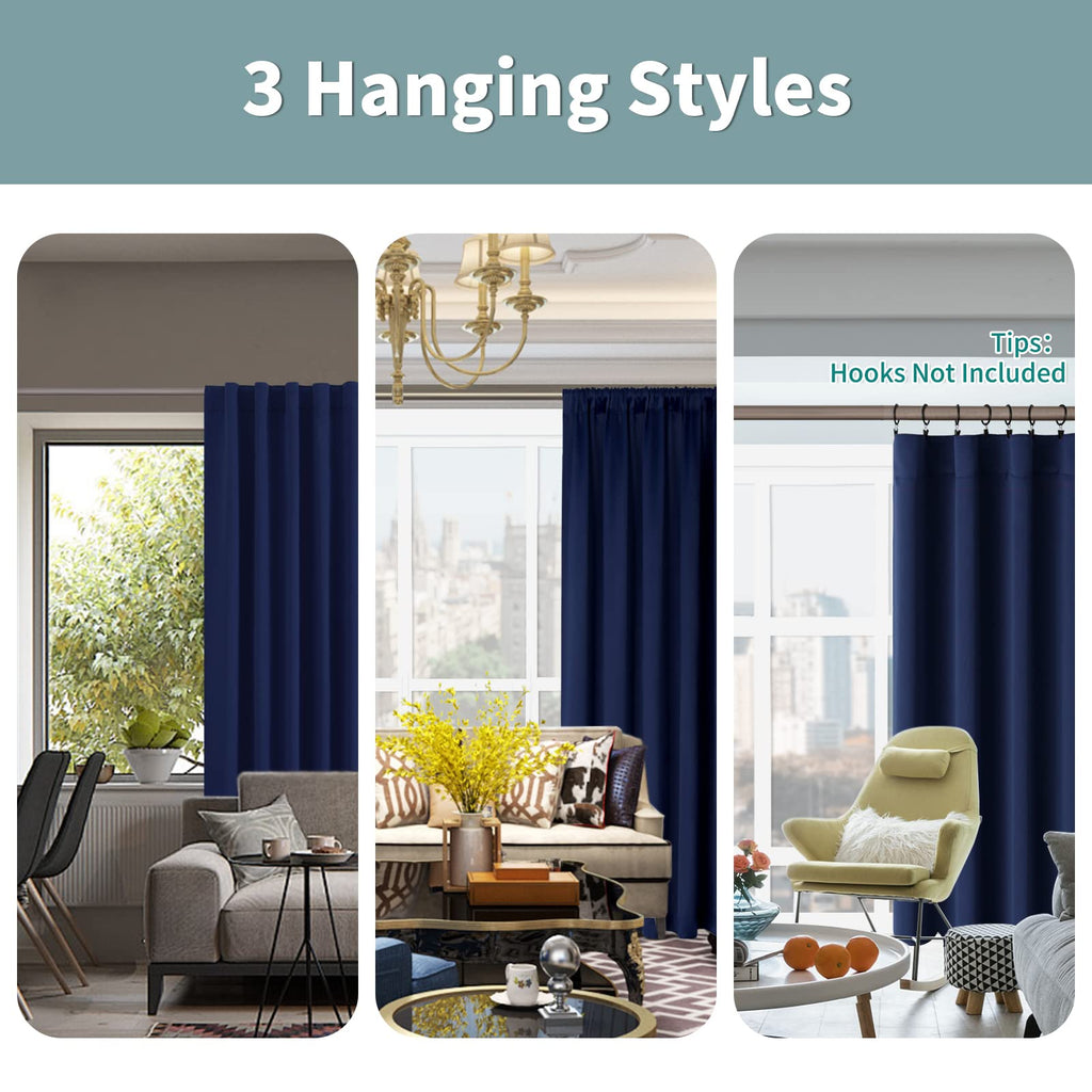 Bgment Navy Blue 100% Blackout Curtains 45 Inches Long With Black Liner, Rod Pocket And Back Tab Double Layer Full Room Darkening Thermal Window Curtains For Bedroom, 2 Panels, Each 52 X 45 Inch