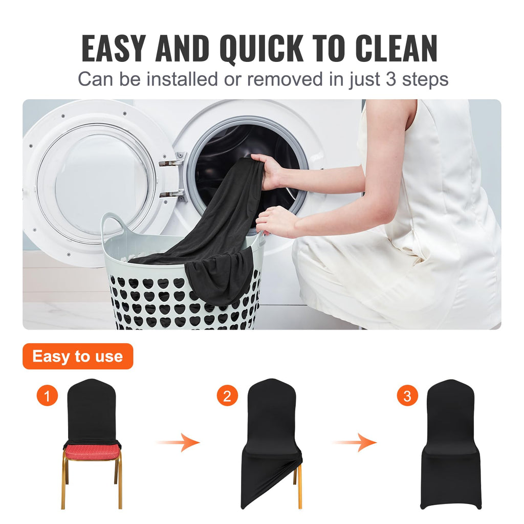 Vevor 50 Pcs Flat-Front Chair Covers Polyester Spandex Stretch Slipcovers For Wedding Party Dining Banquet, Black