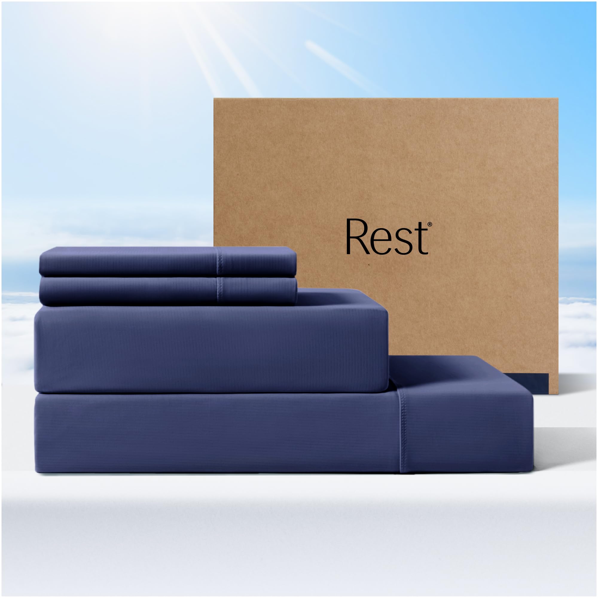 Rest Evercool+ Cooling Sheet Set, Full Size, Midnight Blue, Breathable Bed Sheets For Hot Sleeper And Night Sweats, With Pillowc