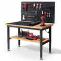 Enjoywood 48 Inch Work Table For Garage Adjustable Height Rubber Wood Tabletop Workbench With Storage Work Bench Table With Powe