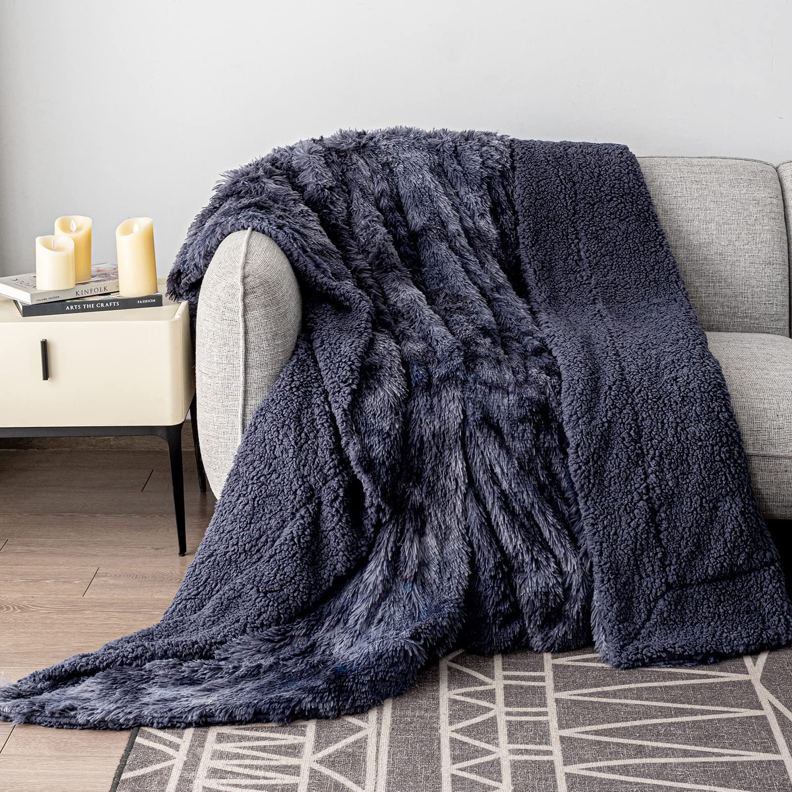 Pawque Faux Fur Blankets Queen Size 60X80 Inches, Super Soft Fuzzy Fluffy Blanket, Warm Thick Sherpa Long Hair Shag Reversible L