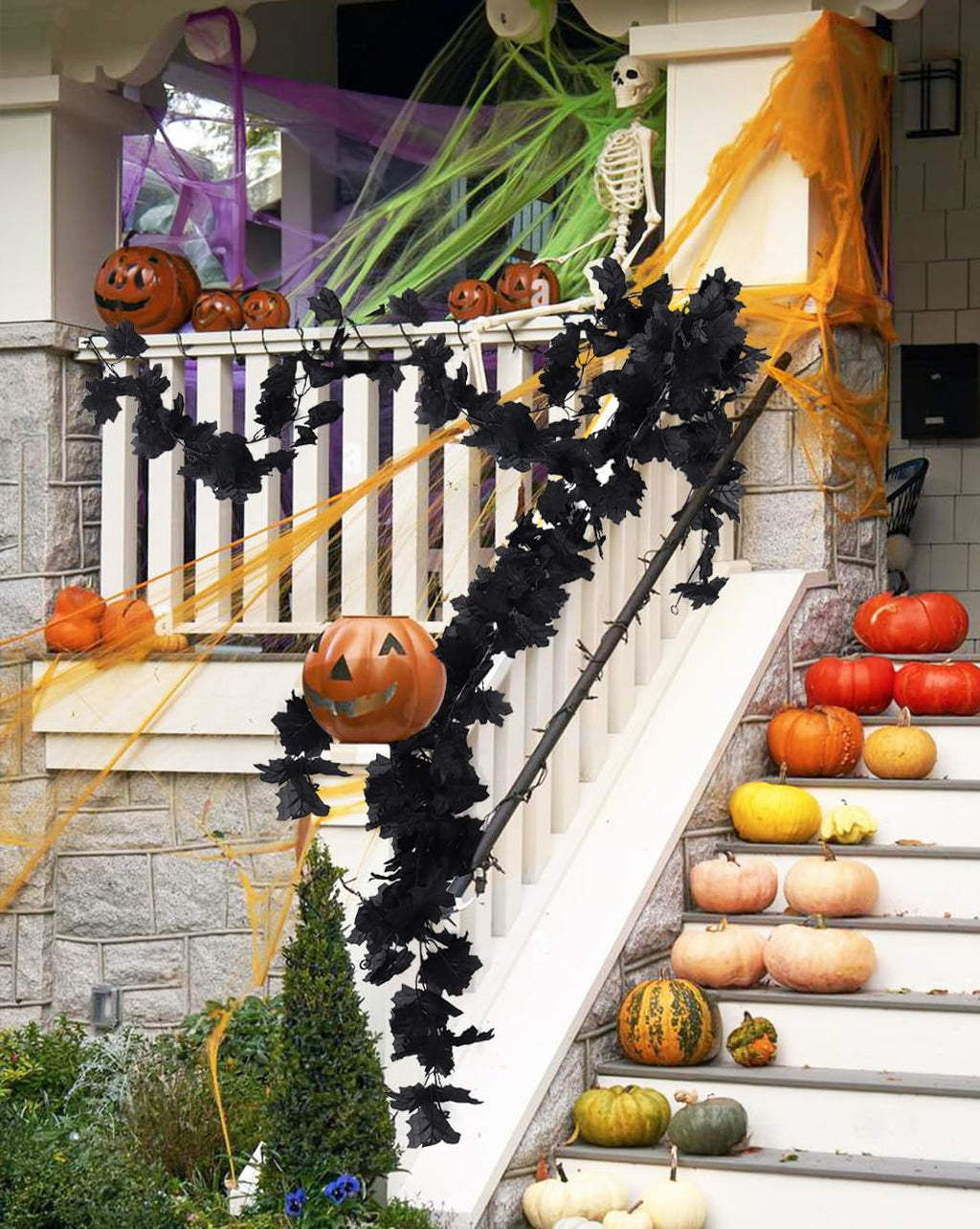 4Pcs Black Leaf Garland Halloween Artificial Hanging Fall Leave Maple Vines Fall Floral Garlands Autumn Garland Thanksgiving Dec