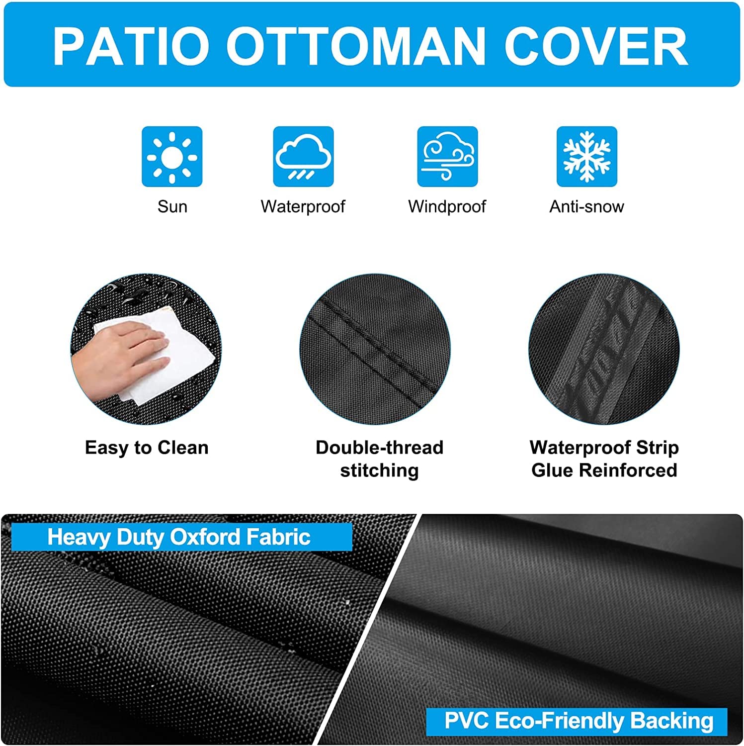 Patio Table Cover 100% Waterproof, 64X45X28 Inch Outdoor Table Cover Rectangular, Patio Furniture Cover For Dinning Furniture, Picnic Coffee Tables Chairs And Sofas, Black