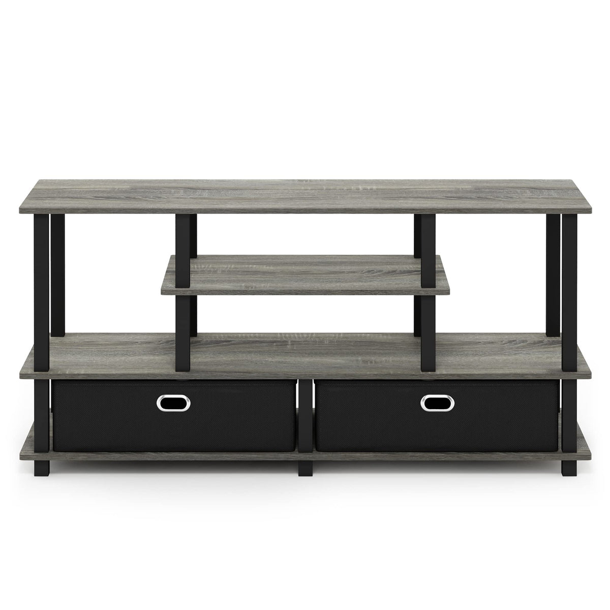 Furinno Jaya Large Stand For Up To 55-Inch Tv, French Oak, 47. 63(W) X 15. 55(H) X 22. 79(D) Inches., Grey/Black