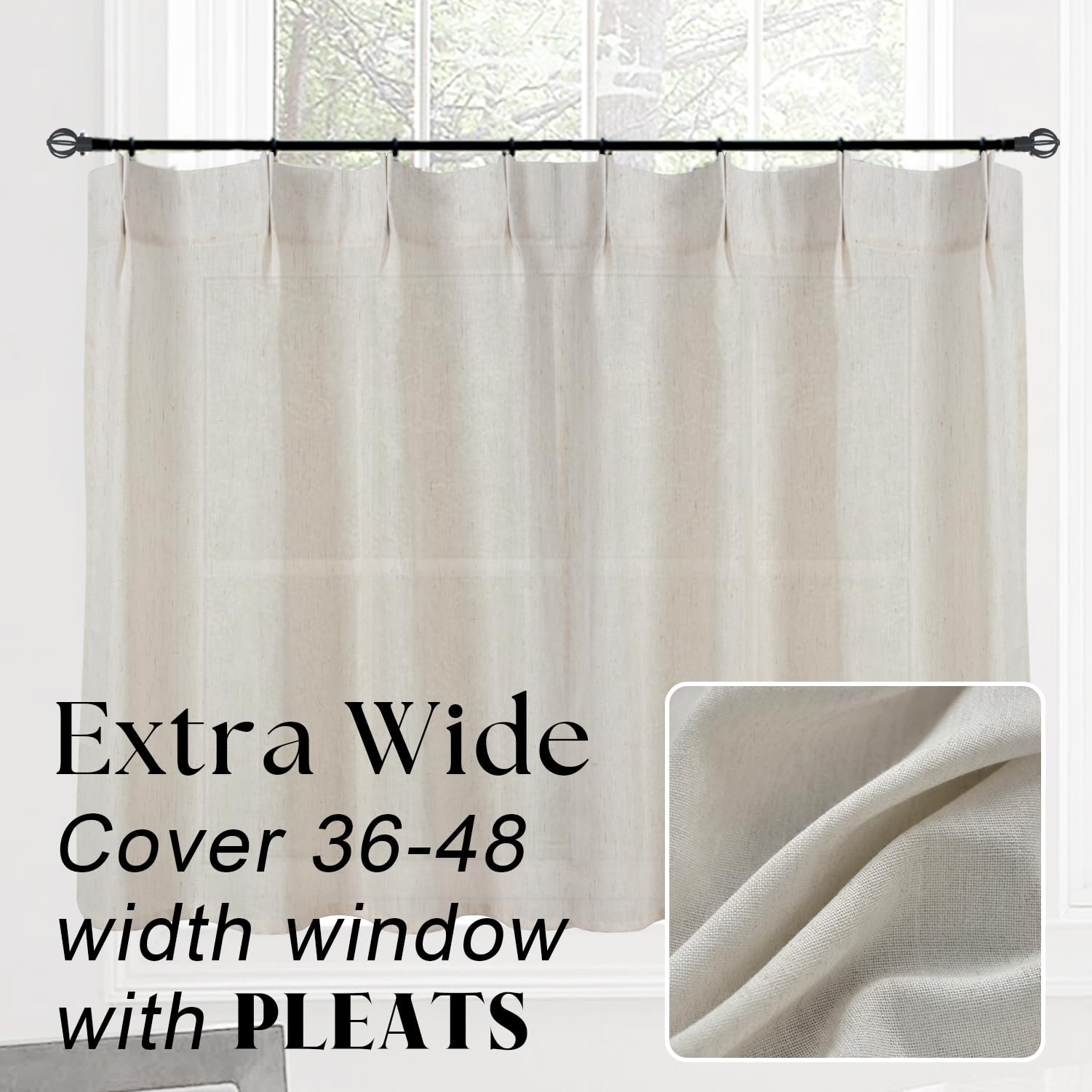 Bathroom Curtains Window,Small Greige Beige Natural Linen Farmhouse Kitchen Window Curtains