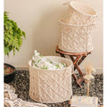 Handcrafted Circular Macrame Bohemian Basket  Versatile Woven Cotton Rope Organizer For Home DCor And Storage