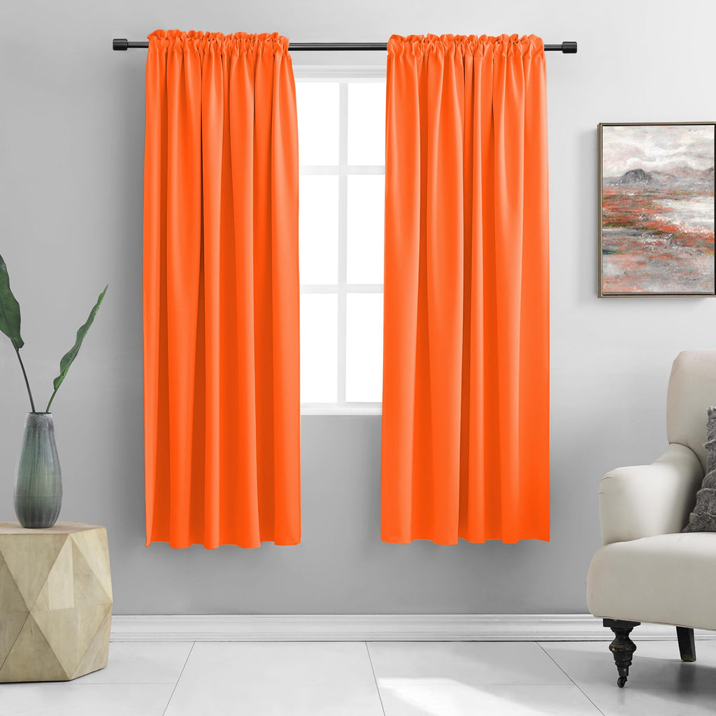 72 Inch Long Room Darkening Bedroom Curtains - Tangerine Orange Blackout Thermal Insulated Window Treatment Drapes For Livingroom Door Curtains,W 52 X L 72,2 Panels