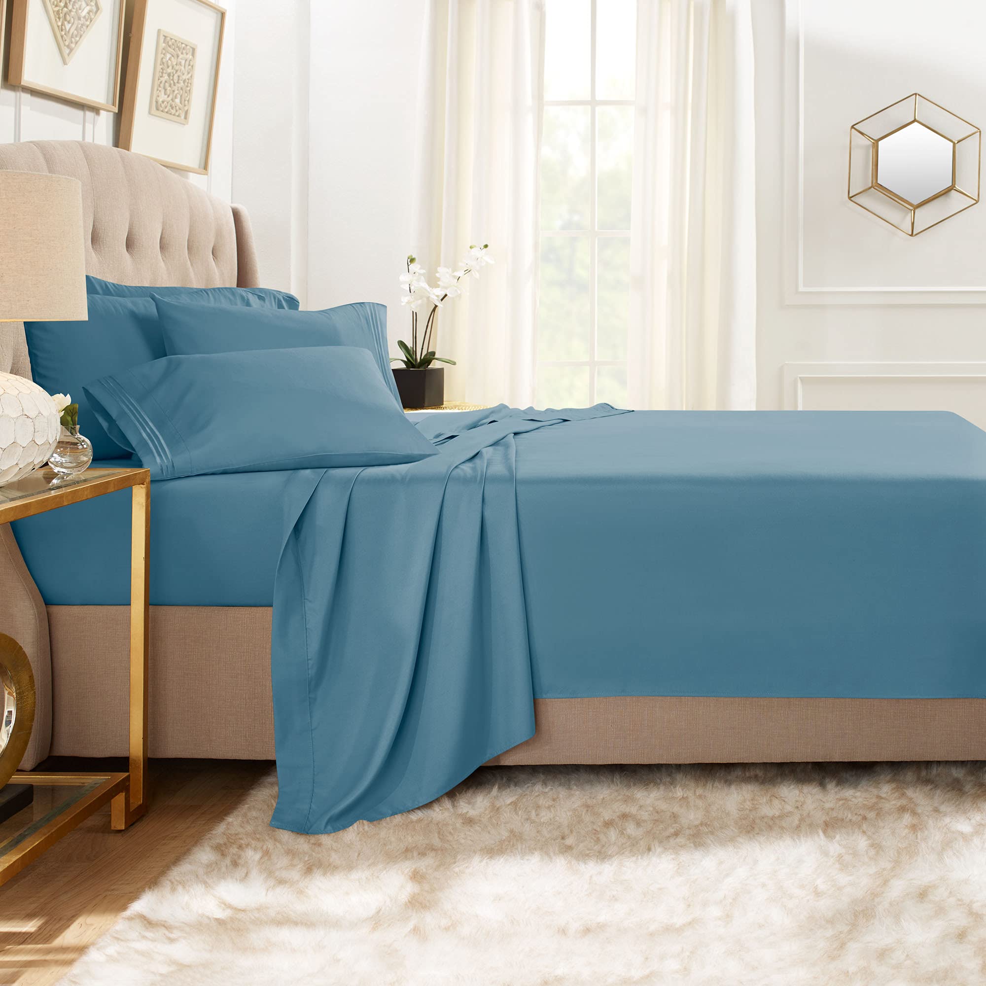 Clara Clark Full Sheets, 6 Piece Set - Hotel Luxury Sheets For Full Size Bed, Super Soft Bedding Sheets & Pillowcases, Full Size Sheets, Blue Heaven