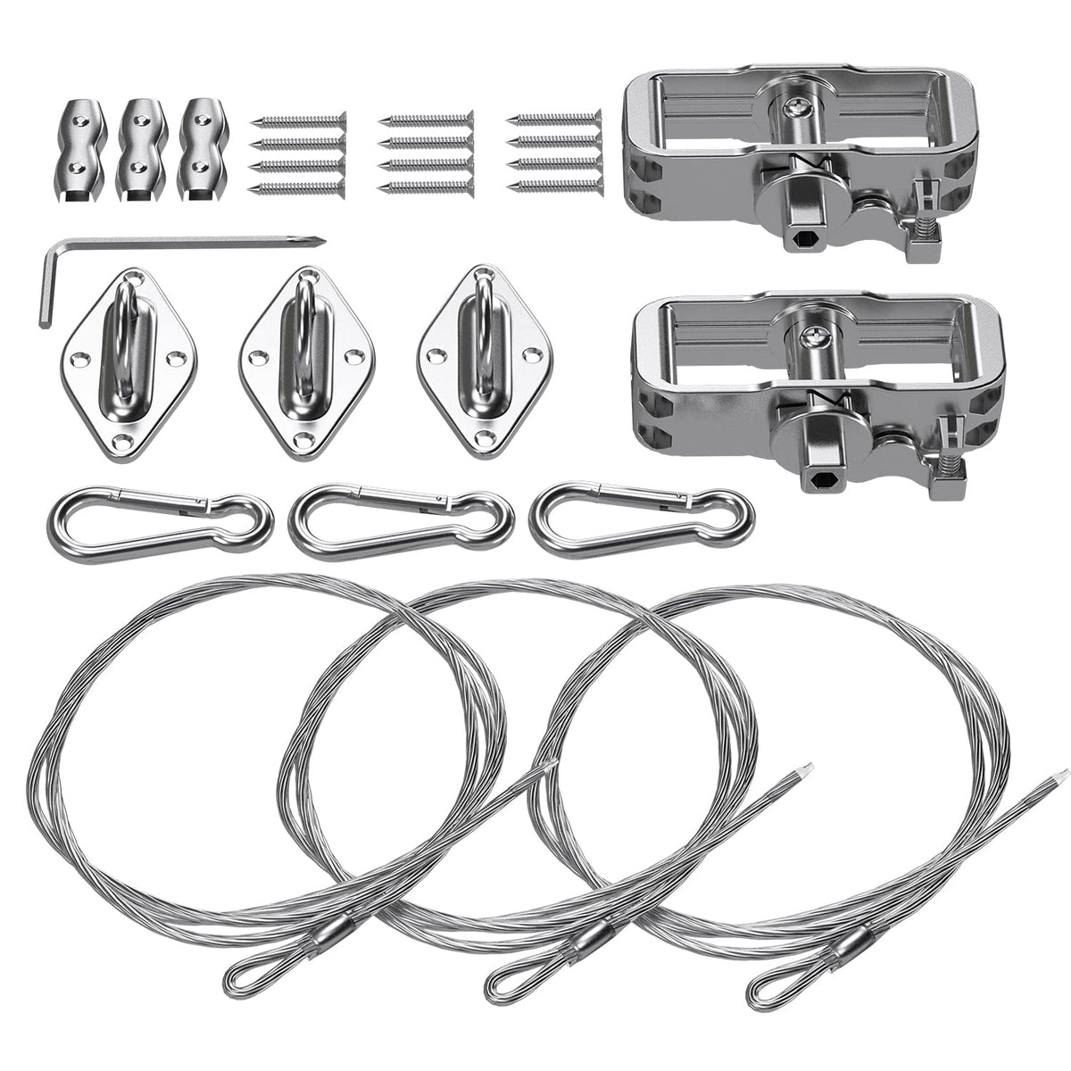 Tang Sun Shade Sail Hardware Kit With 18' (6'X3) Cable Wire Rope, Triangle Shade Sail Installation Kit For Deck Patio Yard Garde