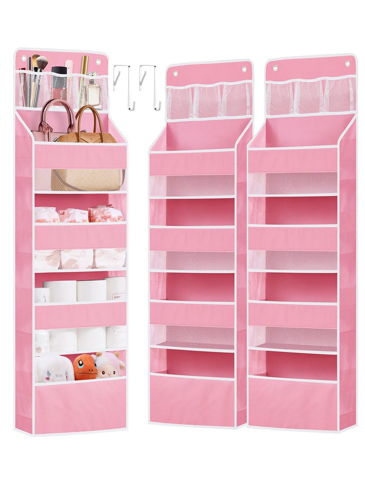 2 Pack Over Door Organizer, Behind Door Hanging Organizer with Clear Window 4 Large Capacity Pockets, Foldable Over The Door Sto