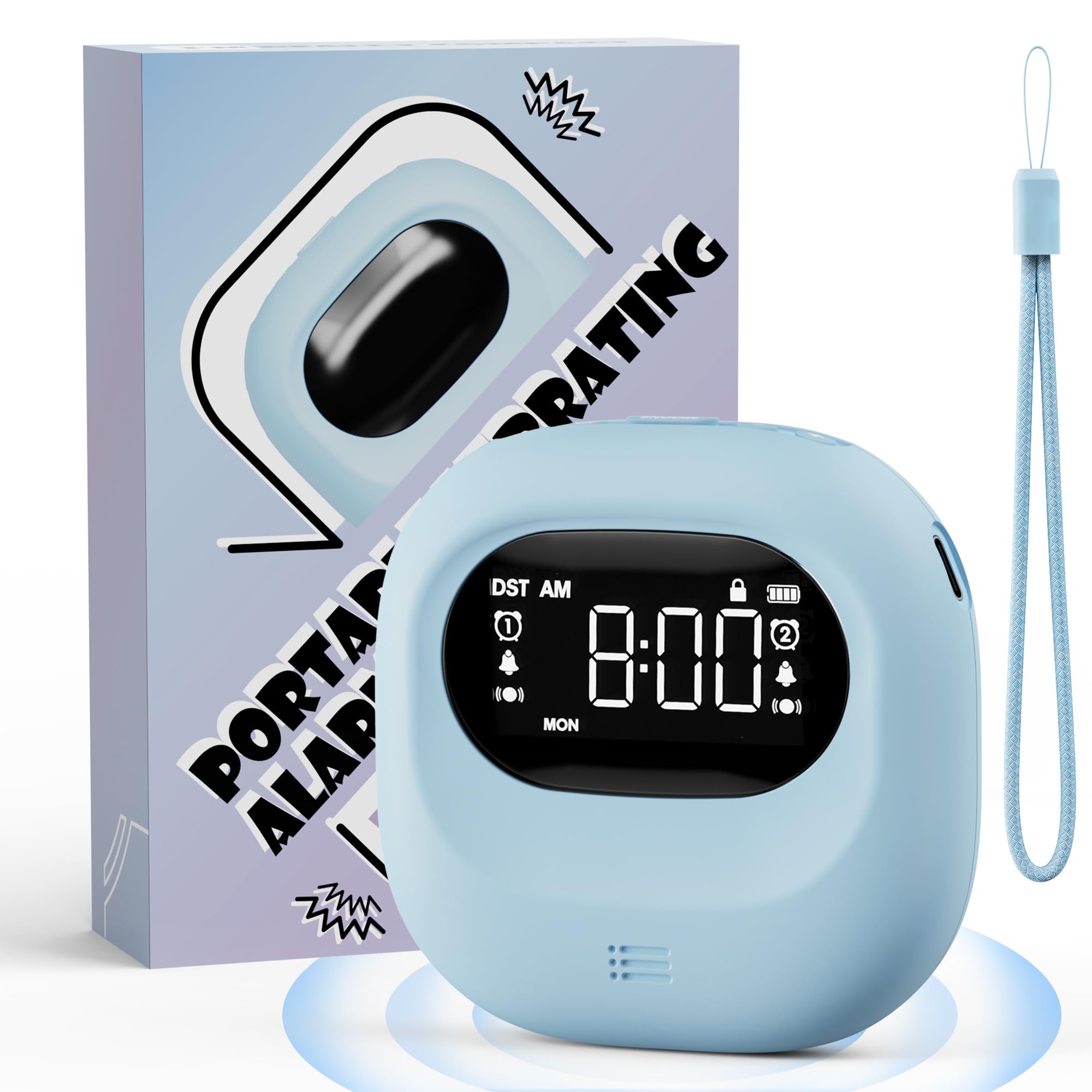 Roxicosly Bed Shaker Alarm Clock, Loud Alarm Clock for Heavy Sleepers, Cordless Travel Vibrating Clock, Dual Alarm with Weekday/