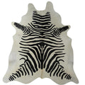 HomeRoots Black and White Stenciled Zebra Brazilian Cowhide Rug