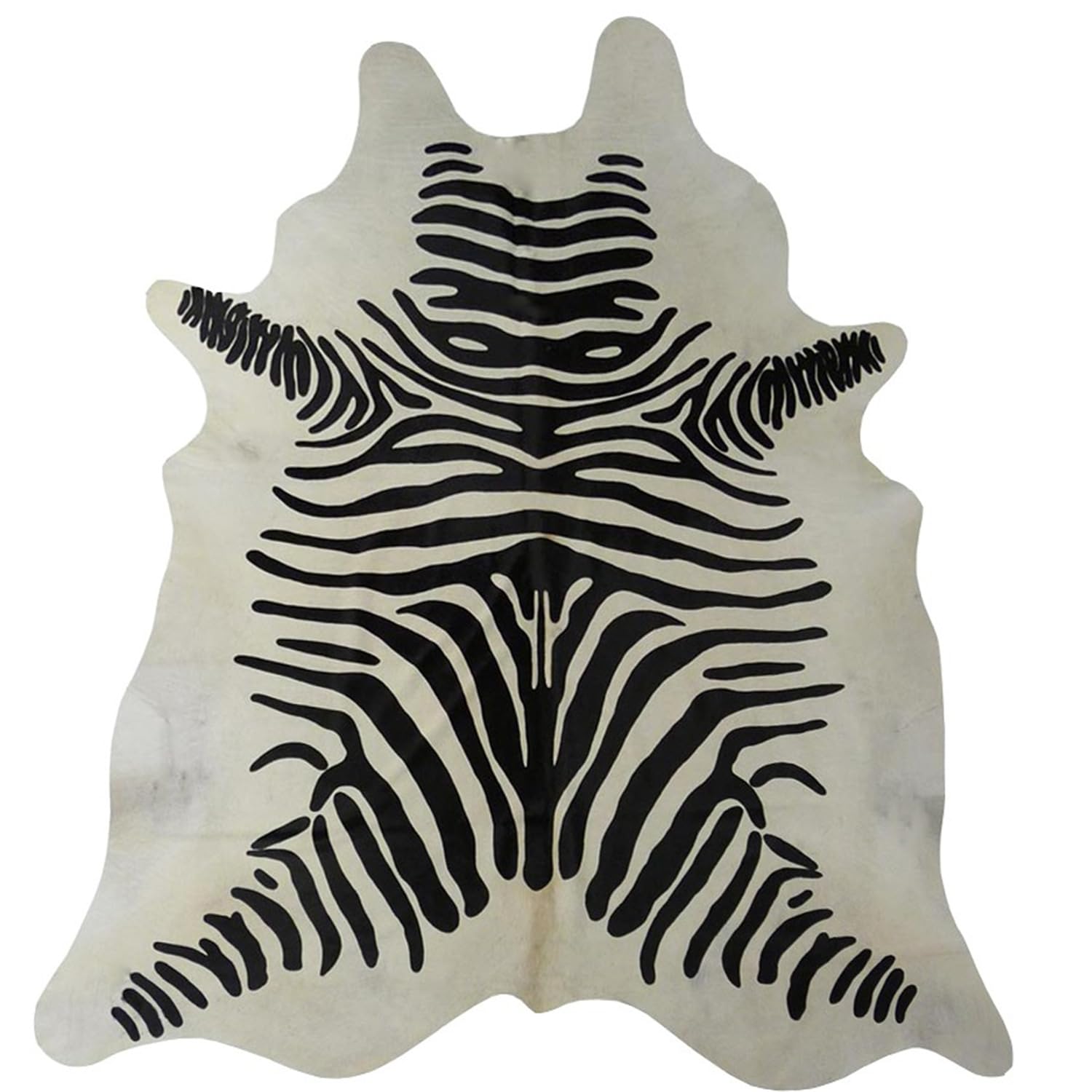 HomeRoots Black and White Stenciled Zebra Brazilian Cowhide Rug