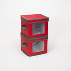 Household Essentials 534Red Holiday China Dinnerware Storage For Salad Plates Or Bowls | Removable Lid | Red Canvas With Green T