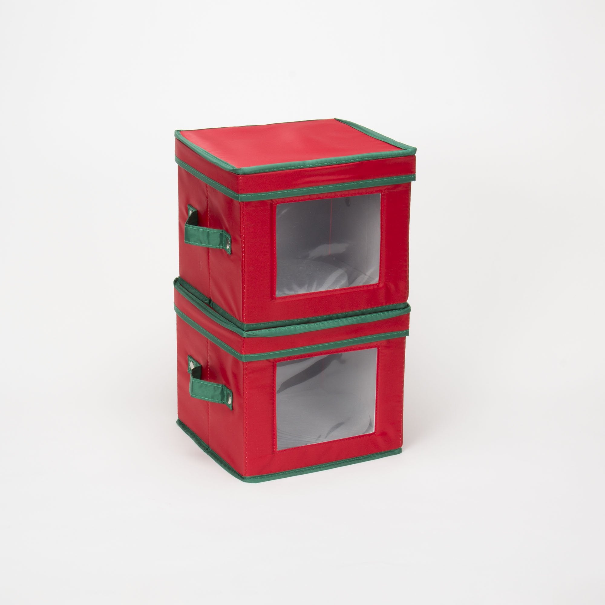 Household Essentials 534Red Holiday China Dinnerware Storage For Salad Plates Or Bowls | Removable Lid | Red Canvas With Green T