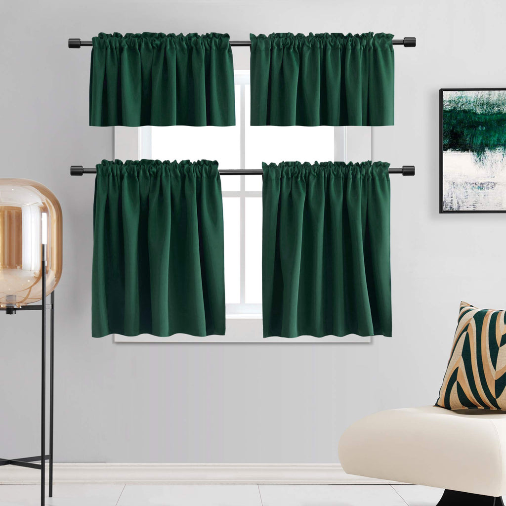 Donren 2 Panels -16 Inch Length Dark Hunter Green Blackout Valances For Windows - Bedroom Small Window Valances For Home Decorat
