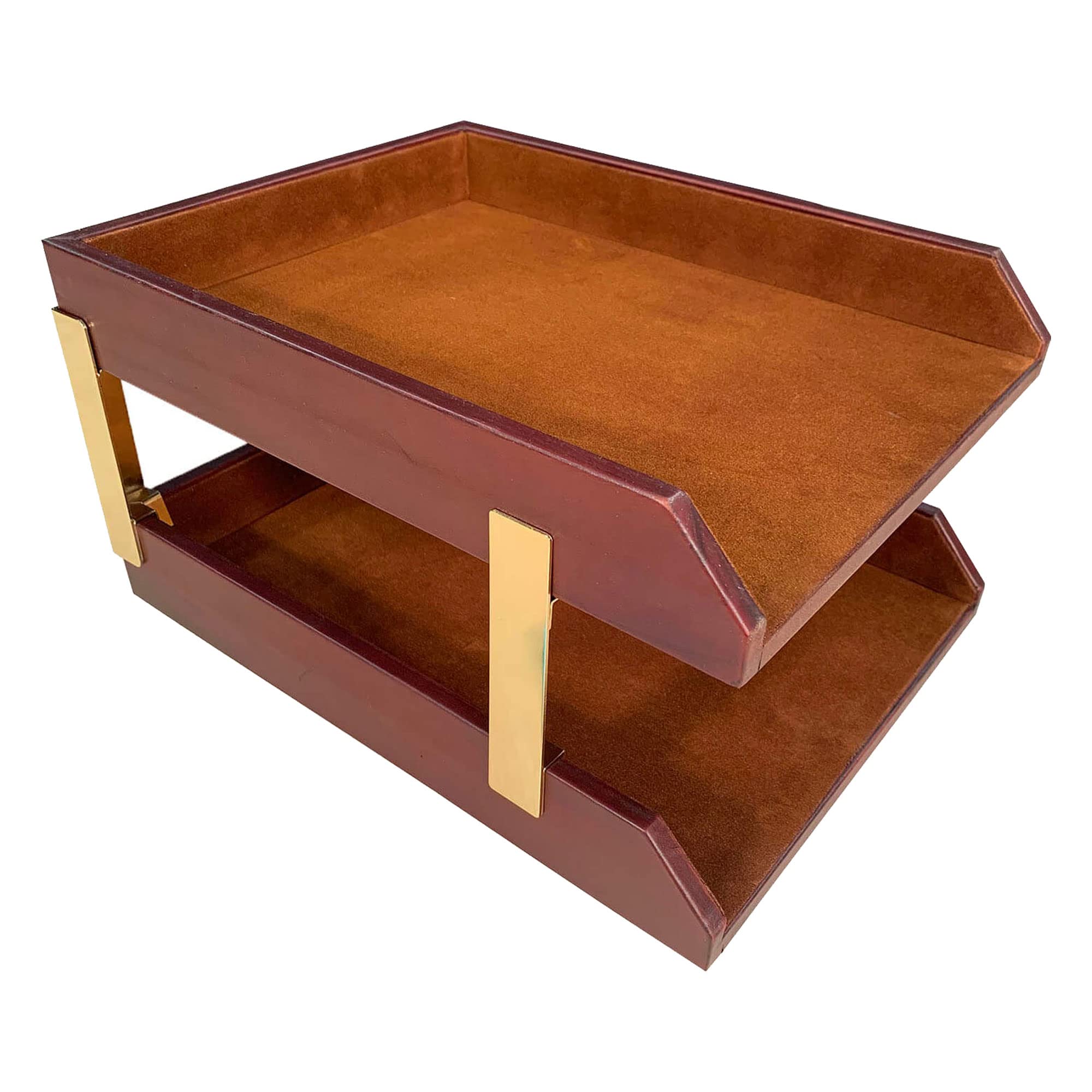 Dacasso Mocha Leather Double Letter Tray (A3020)