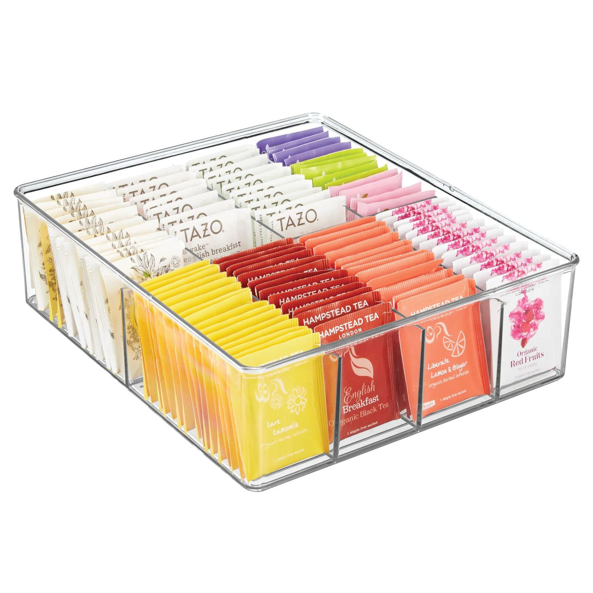 mDesign Plastic Extra Wide Storage Organizer Bin Box for Kitchen, Pantry, Cabinet, Countertop  Tea Bag, Sugar Packet, Coffee Sn
