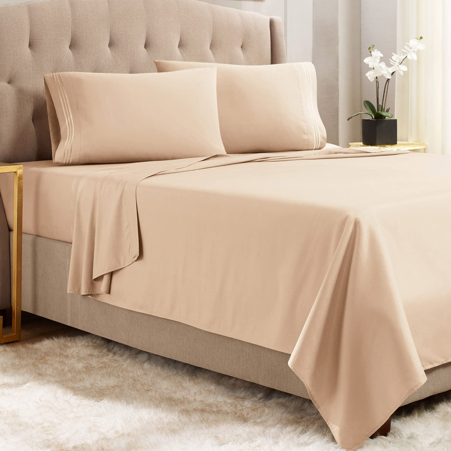 Empyrean Twin Xl Sheets Set - 3 Pc Super Soft Twin Xl Bed Sheets - Double Brushed Microfiber Xl Twin Sheets - Hotel Luxury Taupe