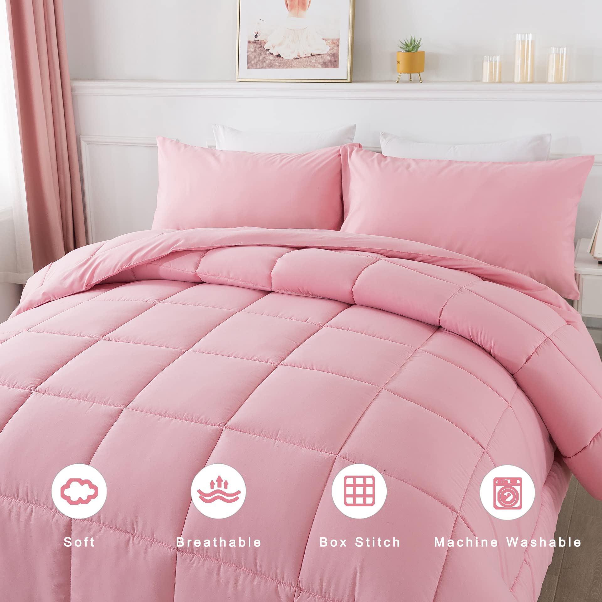 Downcool Queen Comforter Set -All Season Bedding Comforters Sets With 2 Pillow Cases-3 Pieces Bedding Sets Queen -Down Alternati