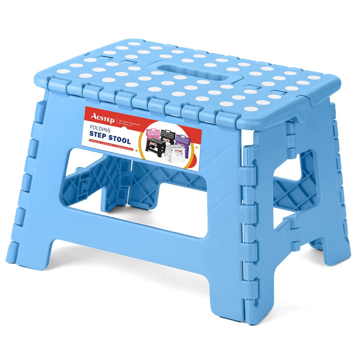 ACSTEP 9 Inch Folding Step Stool for Kids and Adults, Holds 300 lb, Blue