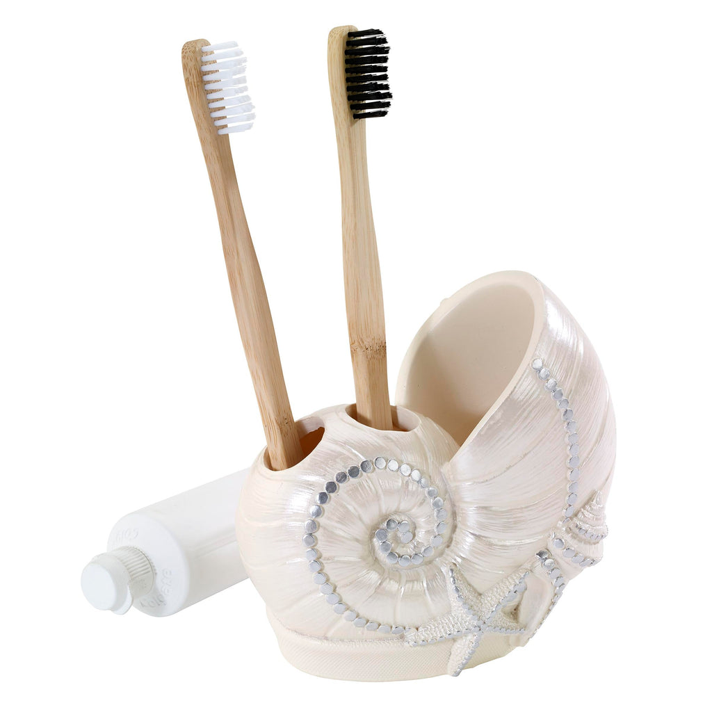 Avanti Linens - Toothbrush Holder, Seashell Inspired Bathroom Accessories, Guest Bathroom Essentials (Sequin Shell Collection)