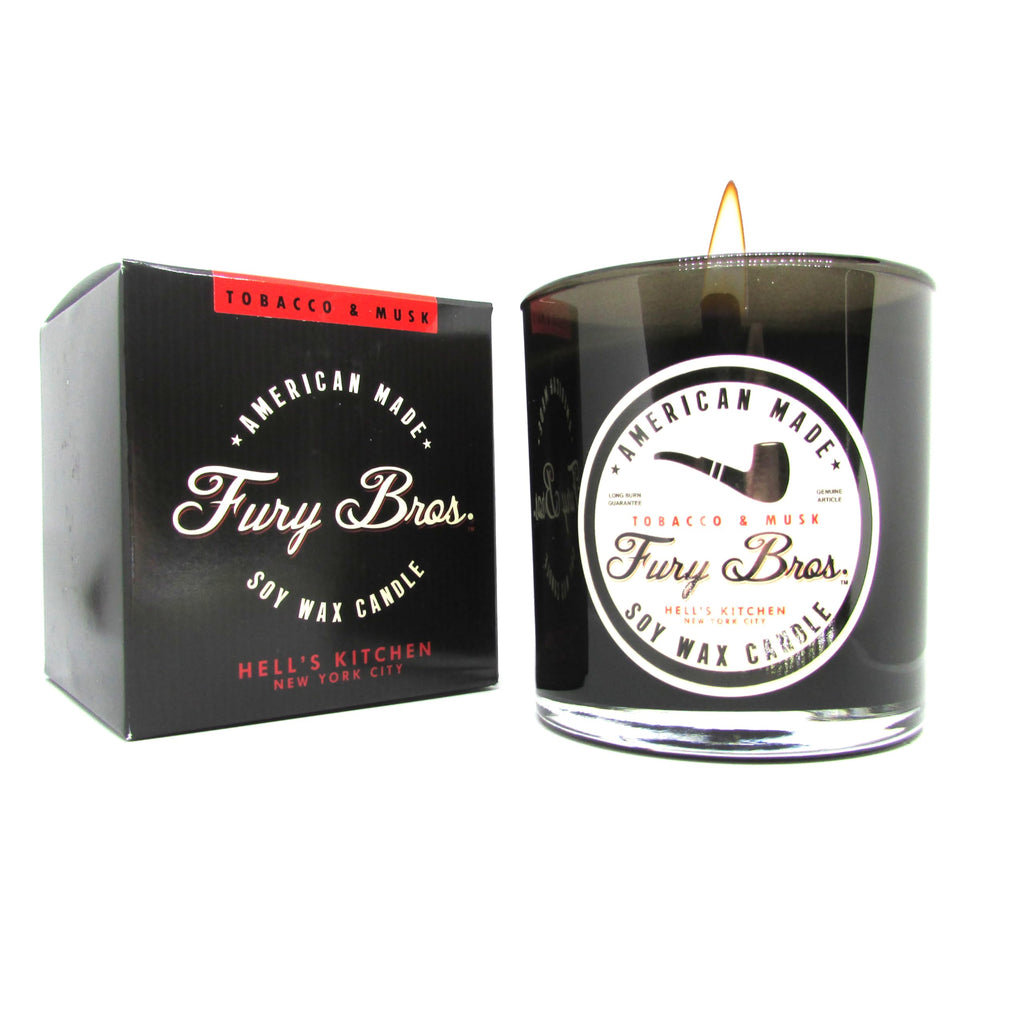 Fury Bros. Black Series Scented Candles | Tobacco & Musk | All-Natural Soy Wax | Hand-Poured in USA | Long 60-70 Hour Burn (9 oz