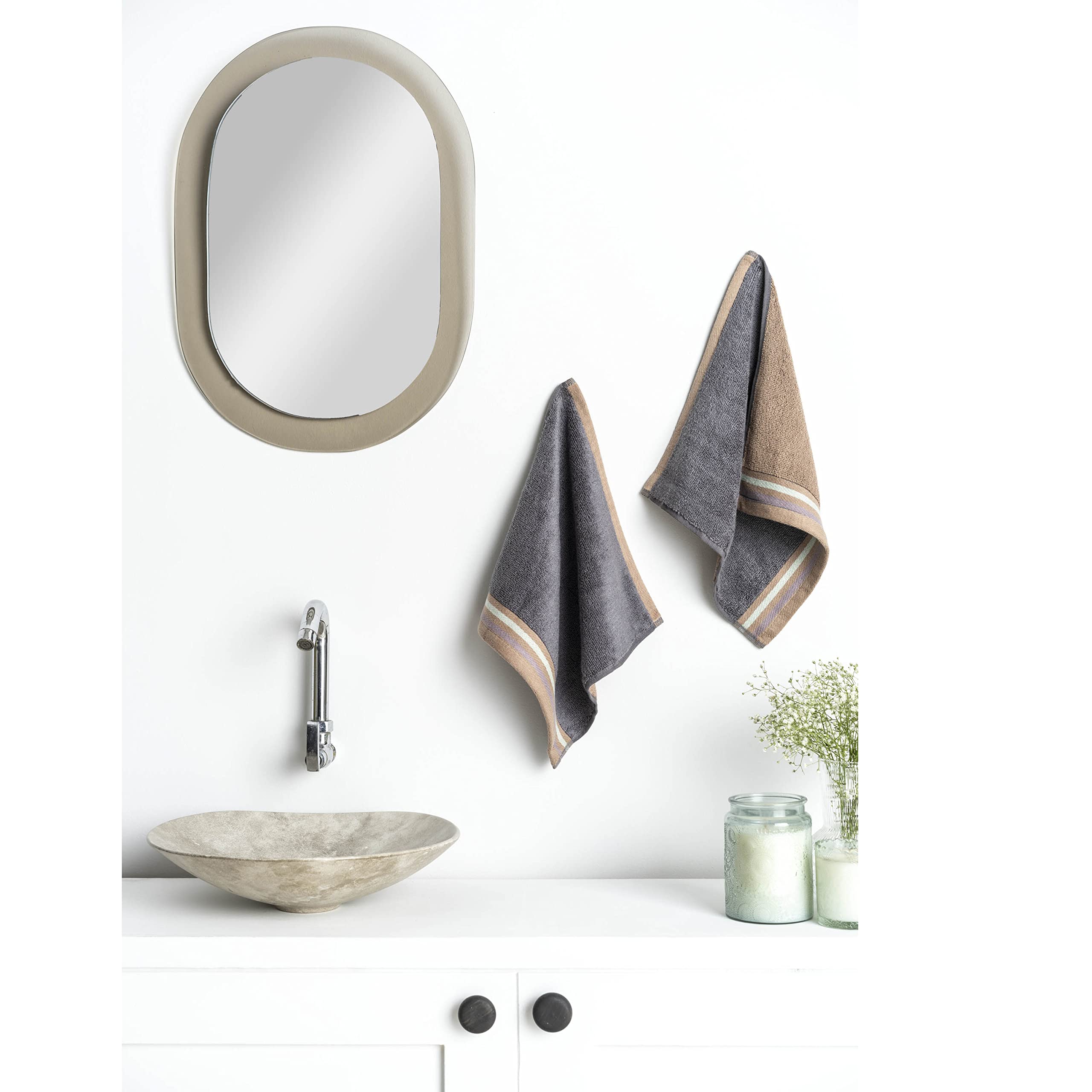 Ddecor  Pack Of 2 Natural Charcoal Cotton Reversible 500Gsm Face Towel, Grey/Brown