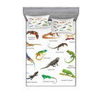 Ambesonne Reptile Fitted Sheet & Pillow Sham Set, Lizard Family Design on Plain Background Primitive Camouflage Exotic Creatures