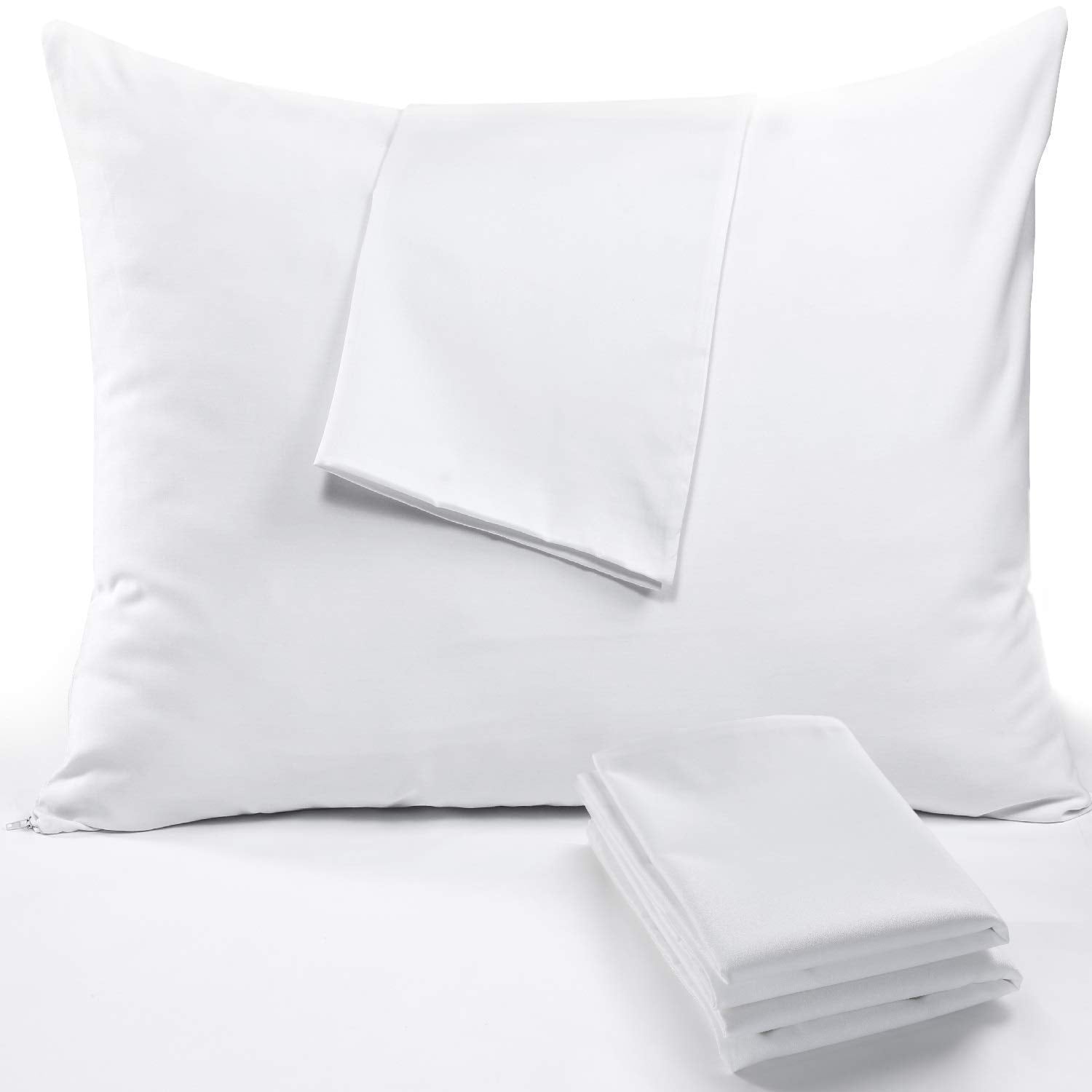Niagara 8 Pack Standard Pillow Protectors With Zipper, Premium Cotton Sateen Blend Tight Weave Lab Tested Non Noisy Zip Covers B