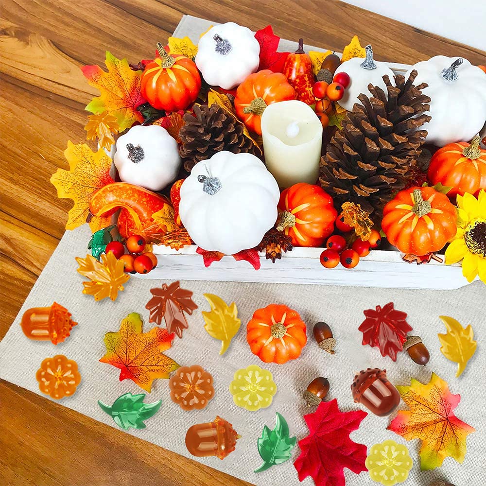 100Pcs Acrylic Leaves Mini Pumpkins Acorns Maple Leaves Acrylic Fall Decorations, Thanksgiving Table Scatter Fall Vase Filler Ge