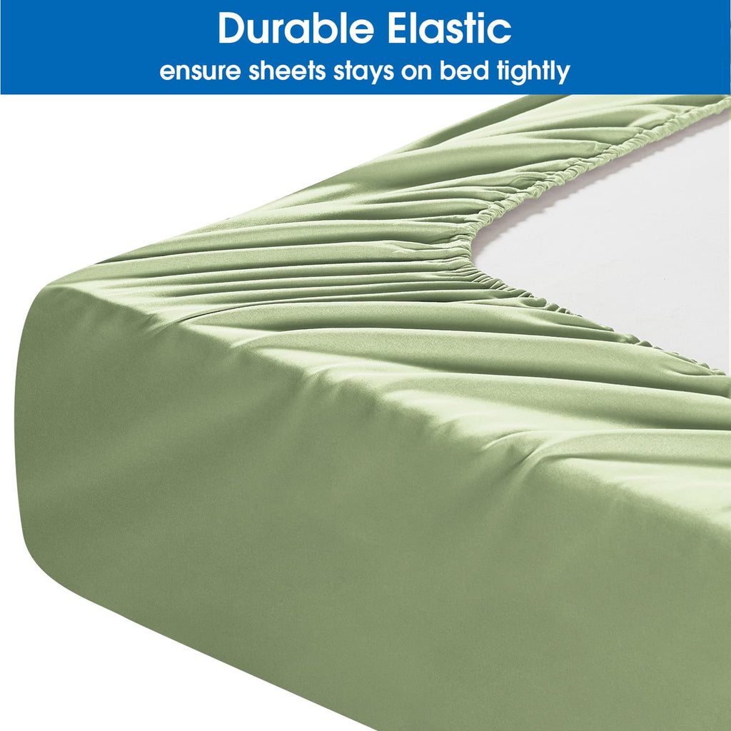 Homeideas Full Size Bed Sheets - 6 Piece Set (Sage Green) - Extra Soft Brushed Microfiber 1800 Bedding Sheets, Deep Pocket, Wrinkle & Fade Free