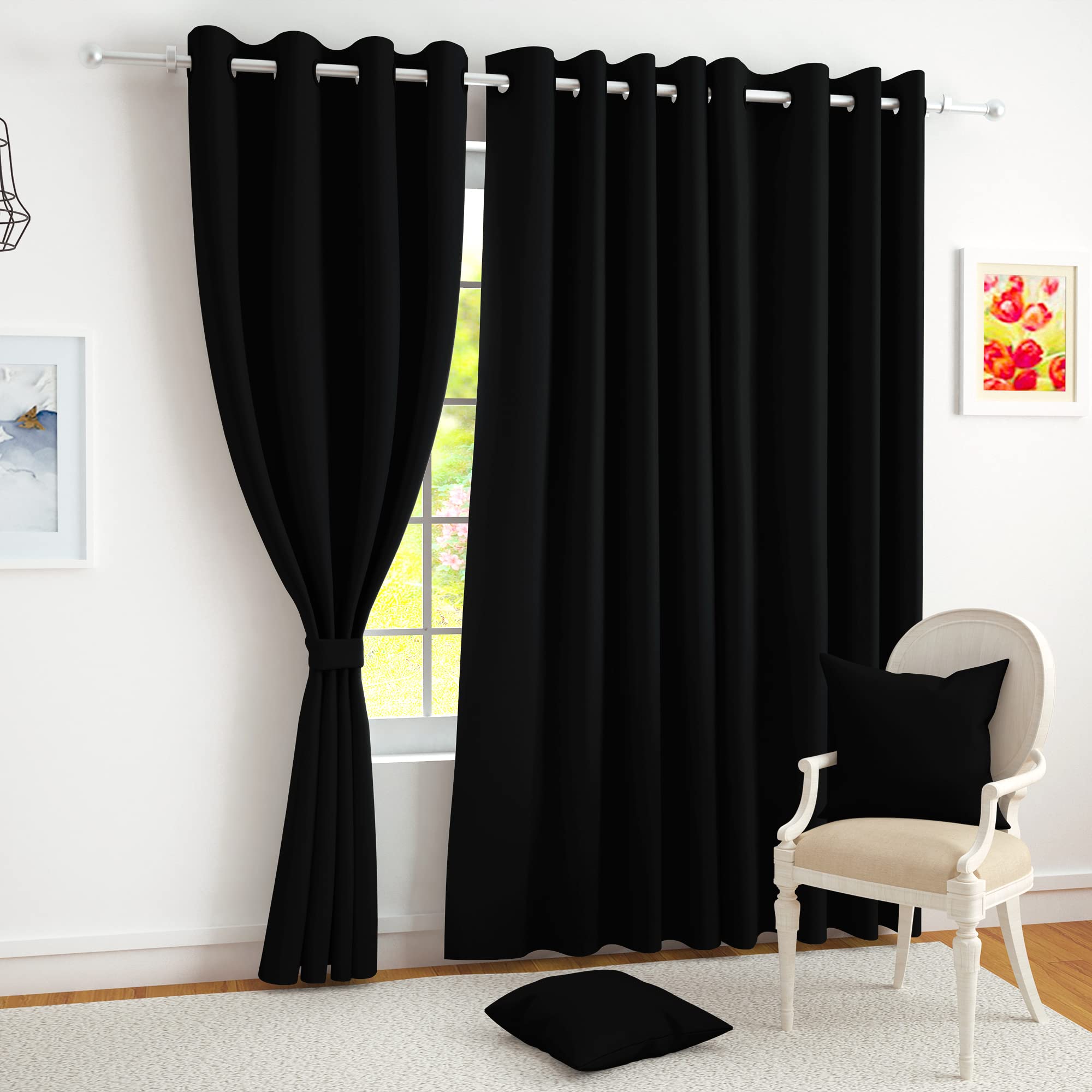 Story@Home 100% True Blackout Solid Window Curtains 5 Feet Long Set Of 3 | Room Darkening | Thermal Insulated Curtains For Livin