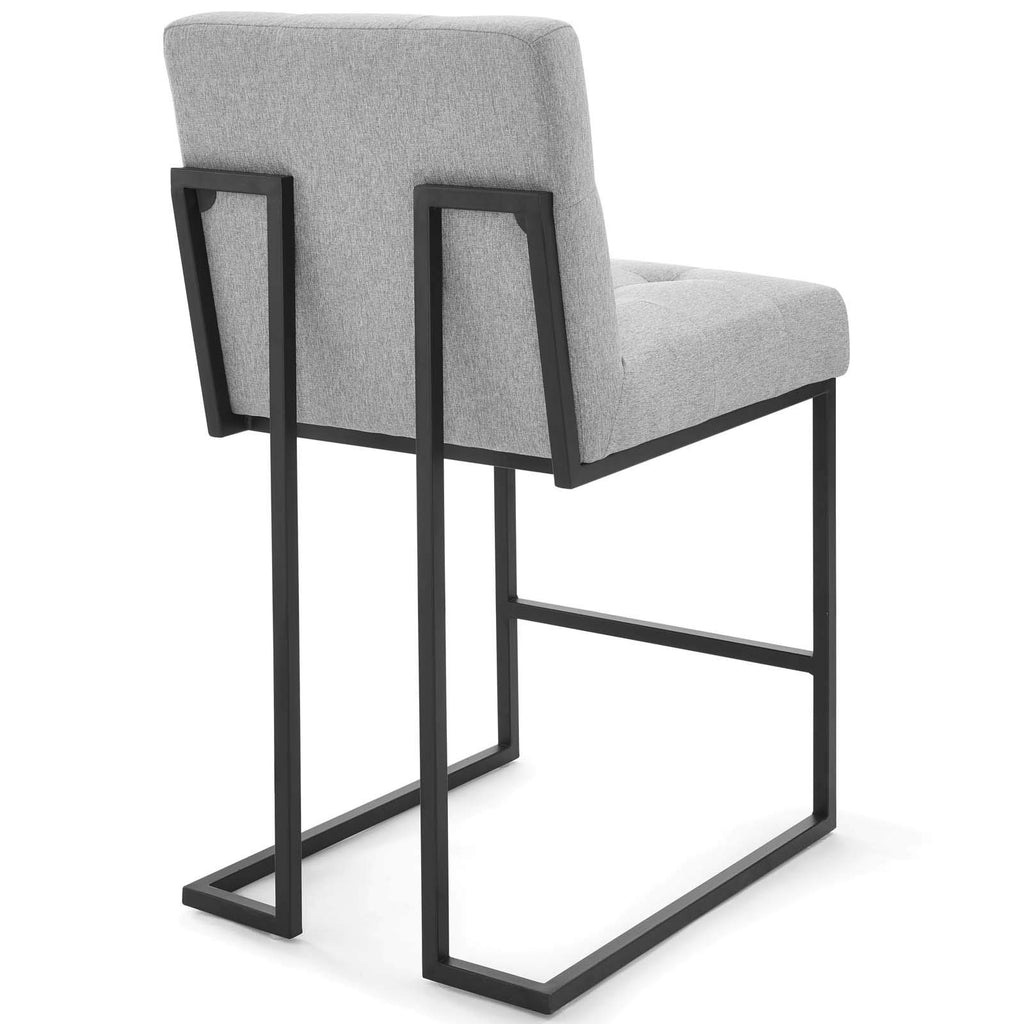 Modway Privy Stainless Steel Upholstered Fabric Counter Stool Set Of 2, Black Light Gray
