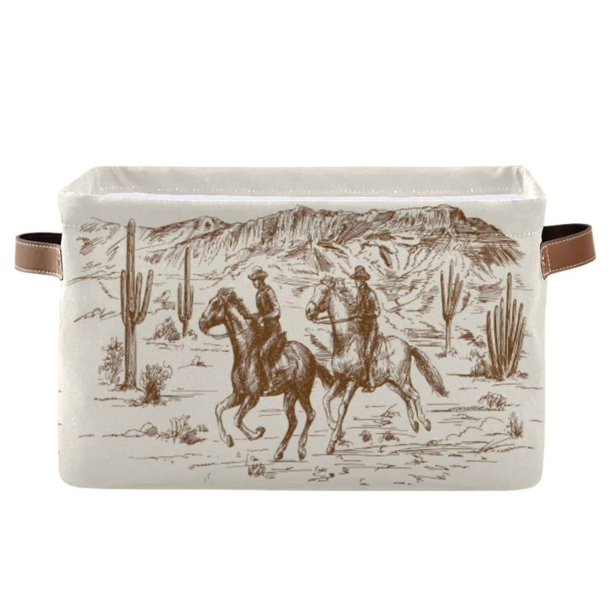 BOKEKANG Cowboy Storage Basket Western Desert Cowboy Storage Bin Collapsible Sunflowers Large Storage Baskets with Leather Handl