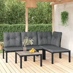 vidaXL Patio Lounge Set - 5 Pieces, Black and Gray, Poly Rattan, with Powder-Coated Steel Frame, Modular Design, Including Right Corner Chair, Coffee Table and Cushions