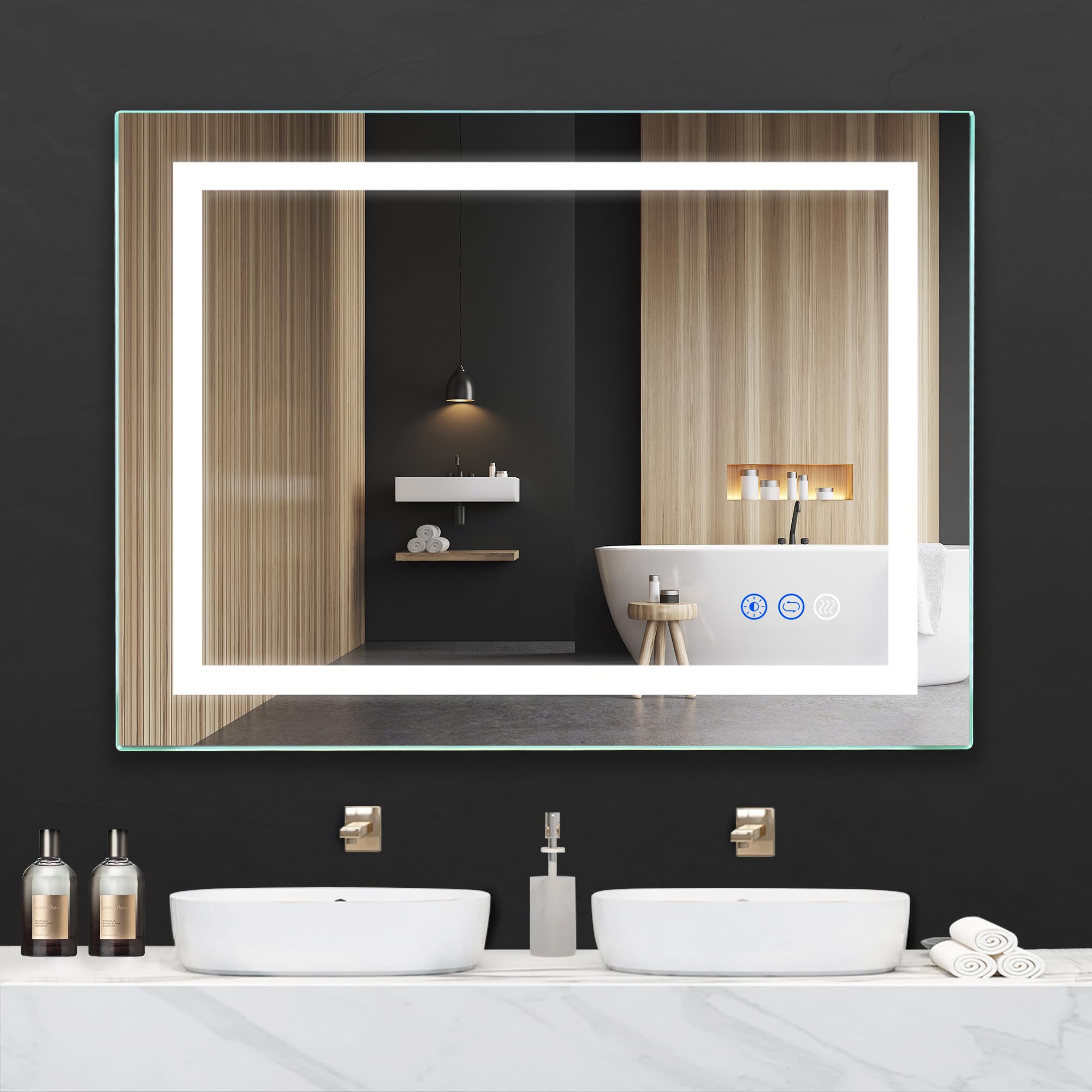 FITLAND 36x 28 LED Bathroom Mirror with Light, Anti-Fog, Dimmable, Color Temperature Adjustable 3000-6000K, Memory Function Led 