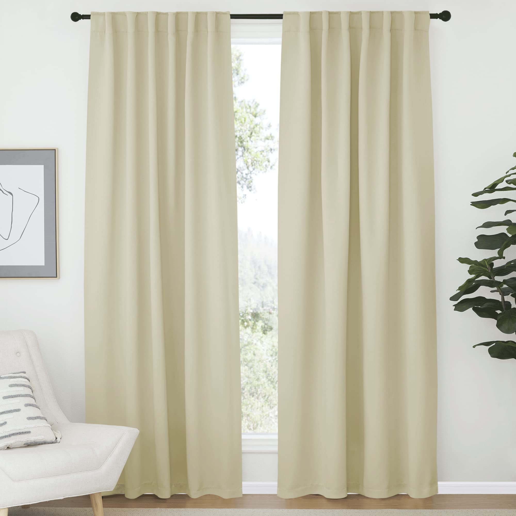 Nicetown Living Room Room Darkening Curtains, Soft And Smooth Fabric Draperies And Panels, Privacy Energy Smart Curtains For Patio Door (Beige, 52' Wide X 84' Long, 2 Pcs