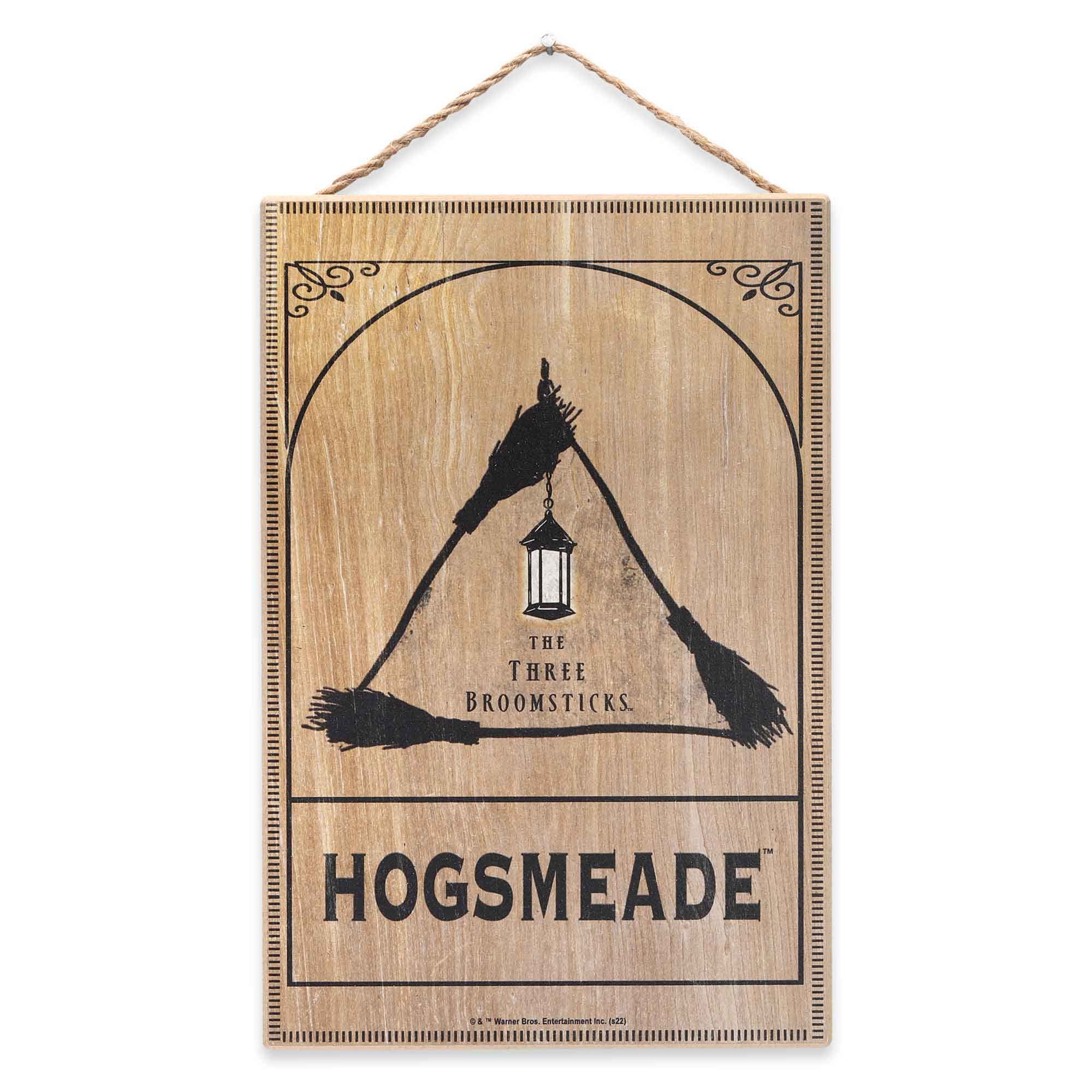 Open Road Brands Harry Potter Hogsmeade Hanging Wood Wall Decor with Three Broomsticks Symbol - Fun Harry Potter Sign for Movie 